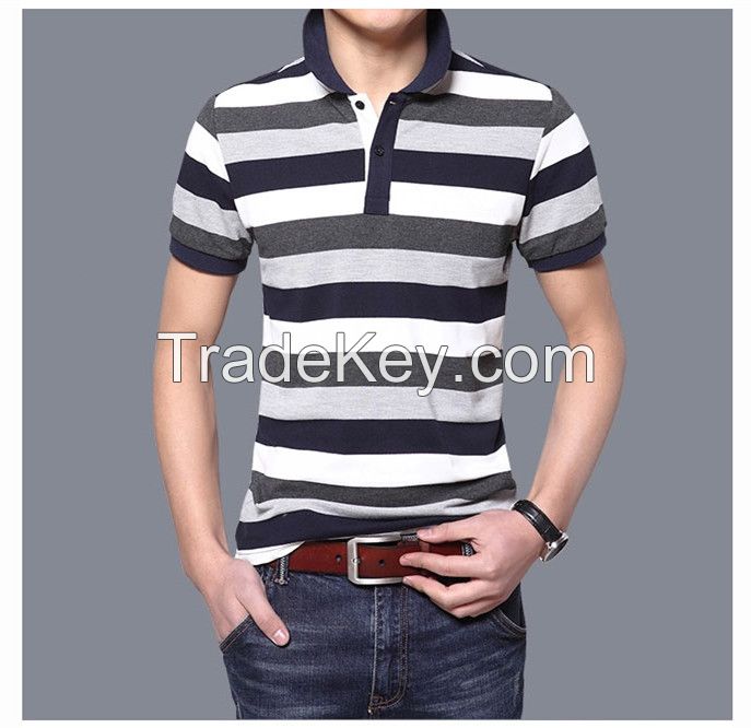 classic men&#039;s striped black and white polo stretch cotton t shirt