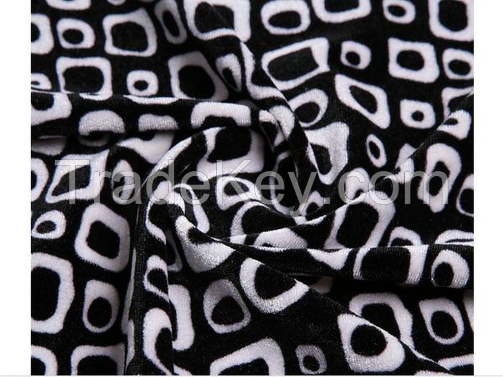 White/Black pattern warp-knitted velvet cheap fleece fabric velvet for cloth garment