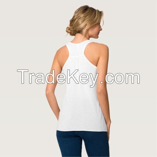 longline printed white tank top for ladies