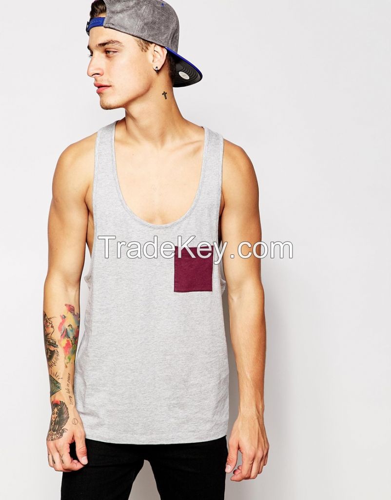 new fashion white plain 100 cotton men tank top with pocket 