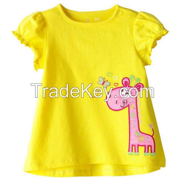 2015 Summer OEM and ODM 100% Cotton Printed O-neck Fashion Cartoon girls t shirts girl top