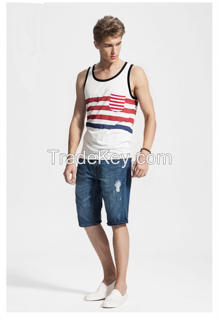 china cotton striped pocket bulk tank top for gender male hotsale 