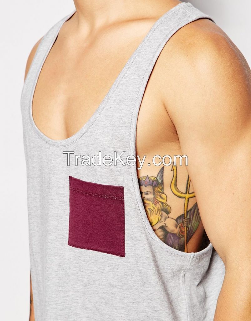 new fashion white plain 100 cotton men tank top with pocket