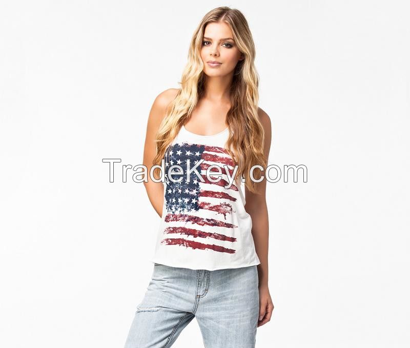 fashion printing lady's cotton tank top cheap wholesale