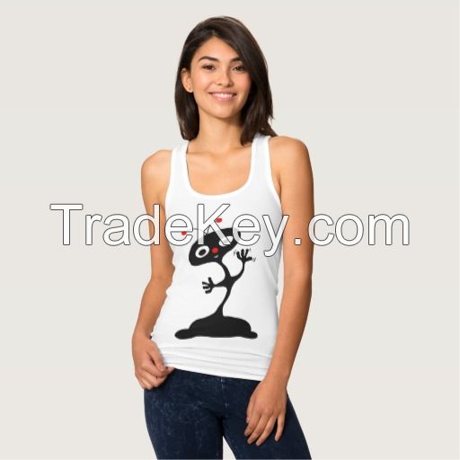 ladies fashion printing funny white hemp tank top