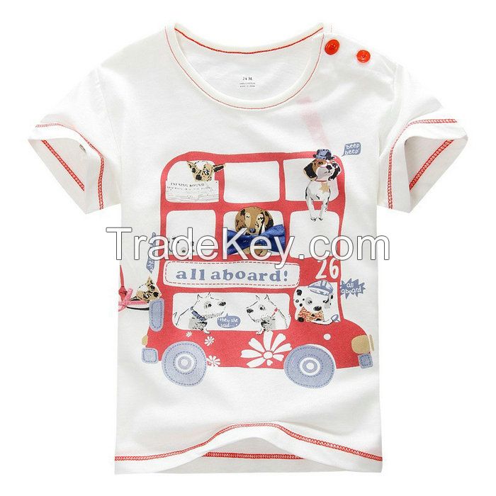 2015 Hot Sale Fashion 100% Cotton Kids Clothes Printed O-neck Short sleeve boys t shirt