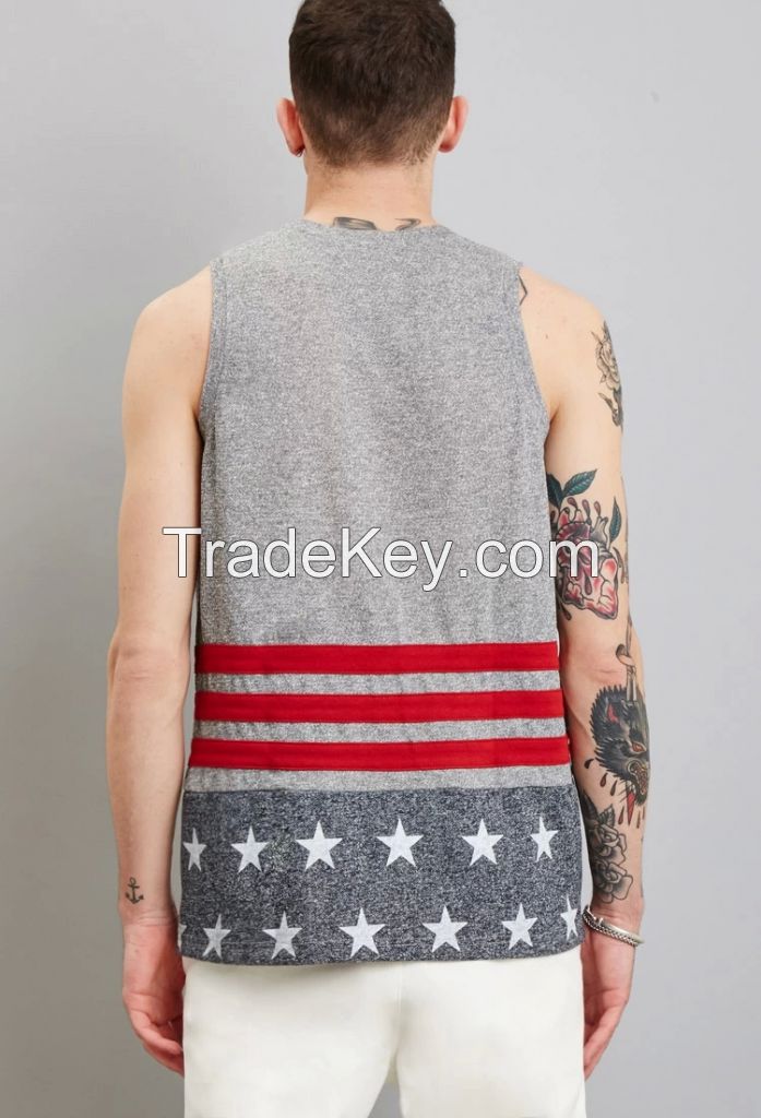 newest fashion designer printed men's deep cut gym tank top