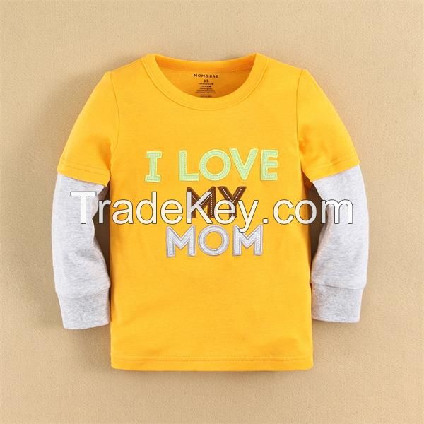 2015 baby clothing 100 cotton baby boy t-shirt long tee plain