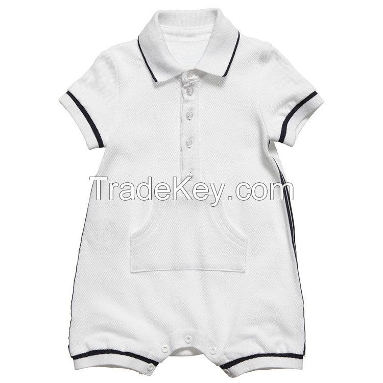 summer plain white baby polo rompers for baby boy