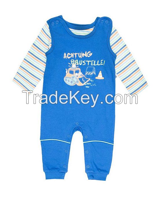 OEM autumn winter lovely 2pcs baby rompers long sleeve striped t shirt and blue long leg romper for toddles 