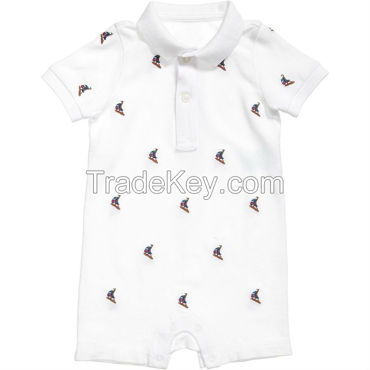 summer customizable white polo rompers baby with allover print cotton garment 