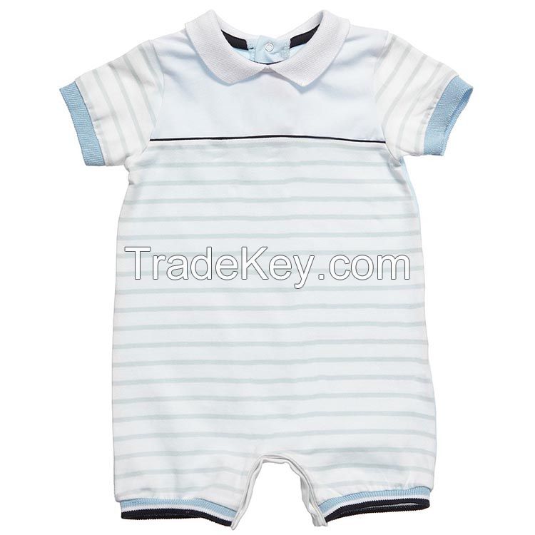 baby quilted striped round neck bamboo cotton rompers for babies 