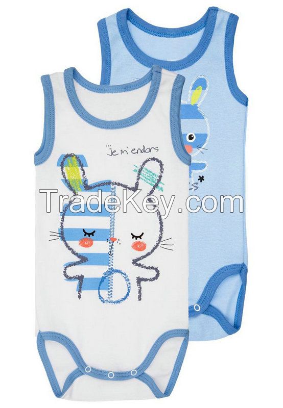 wholesale 100%cotton sleeveless cute baby cheap rompers with printing