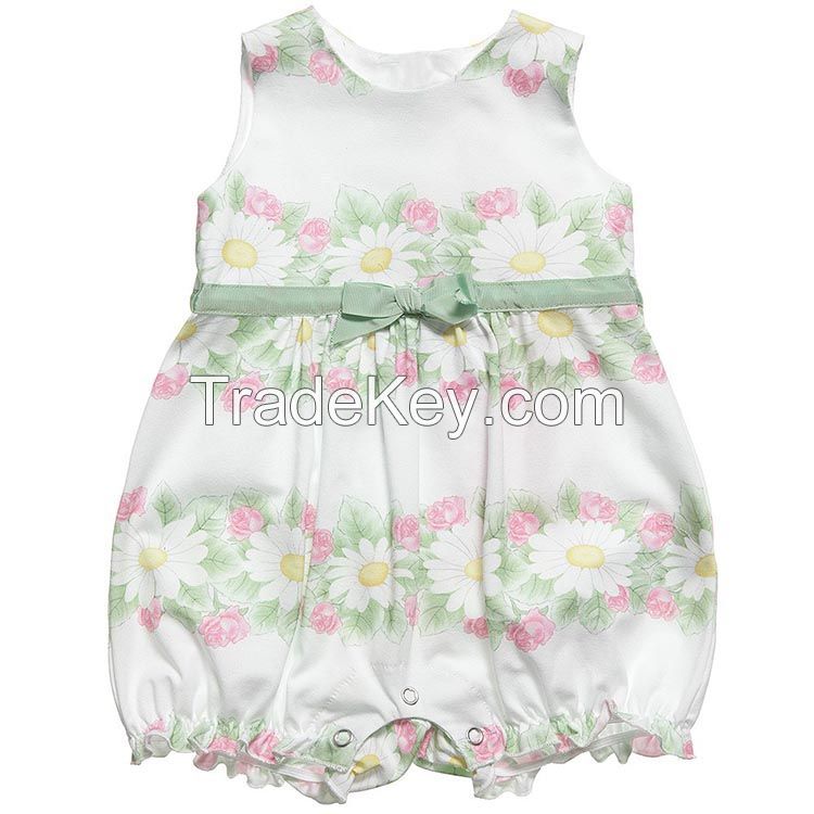2015 newest design baby girl bubble romper printed bulk floral and sleeveless 