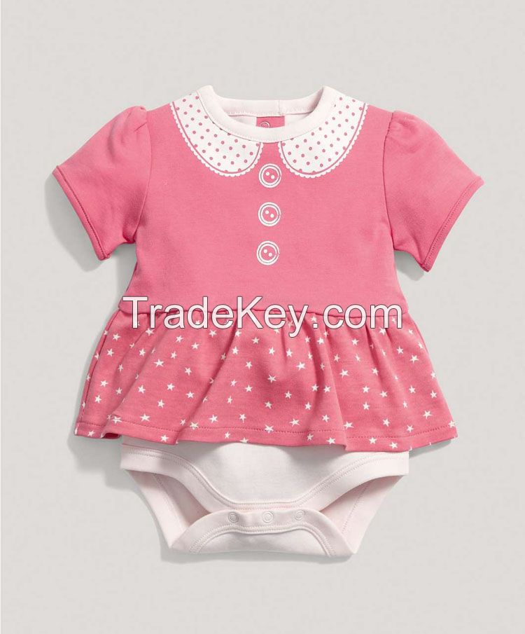 wholesale high quality cute baby girl romper print pink baby romper baby dress romper