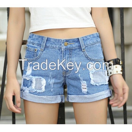 fashionable youny woman denim hot shorts