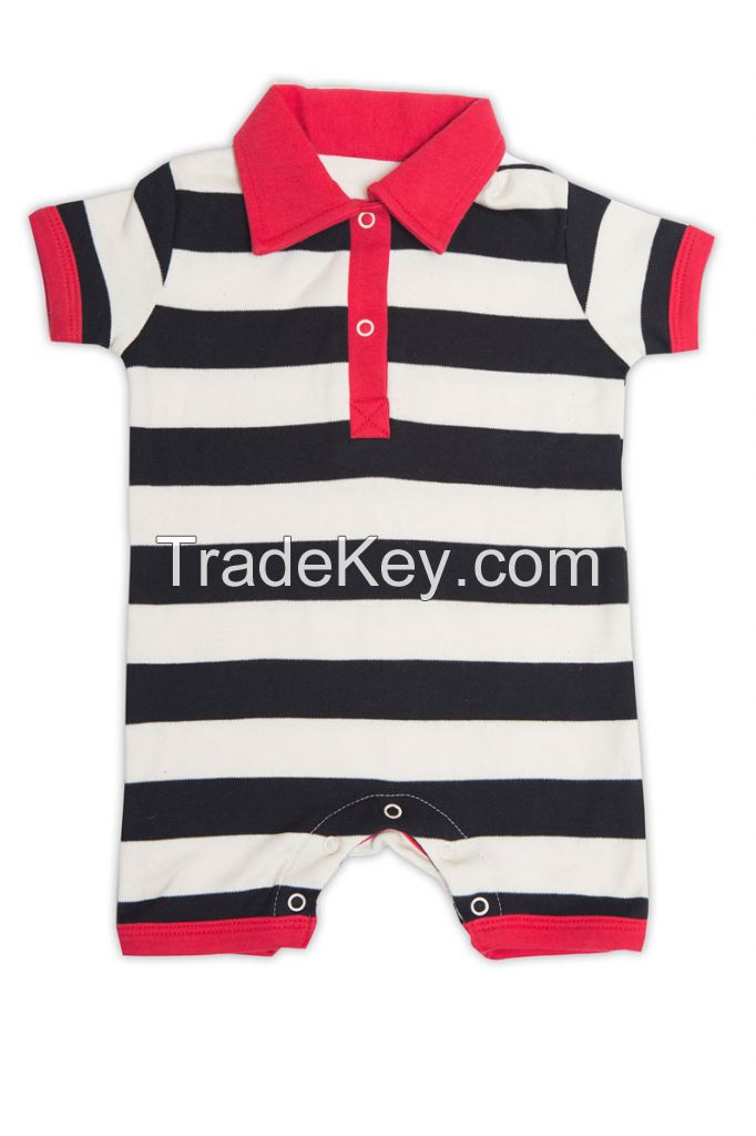 stripy black and white baby wear romper polo baby romper