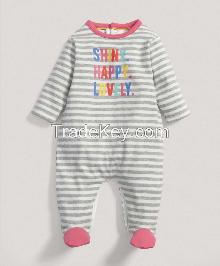 soft cotton printing letter striped baby sleepwear romper baby clothing