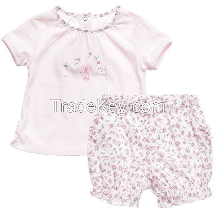 baby girl boutique clothing sets with pink cotton t shirt and flower shorts
