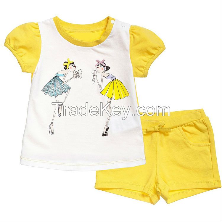 100% cotton child clothes for bay girls t shirts and short sets
