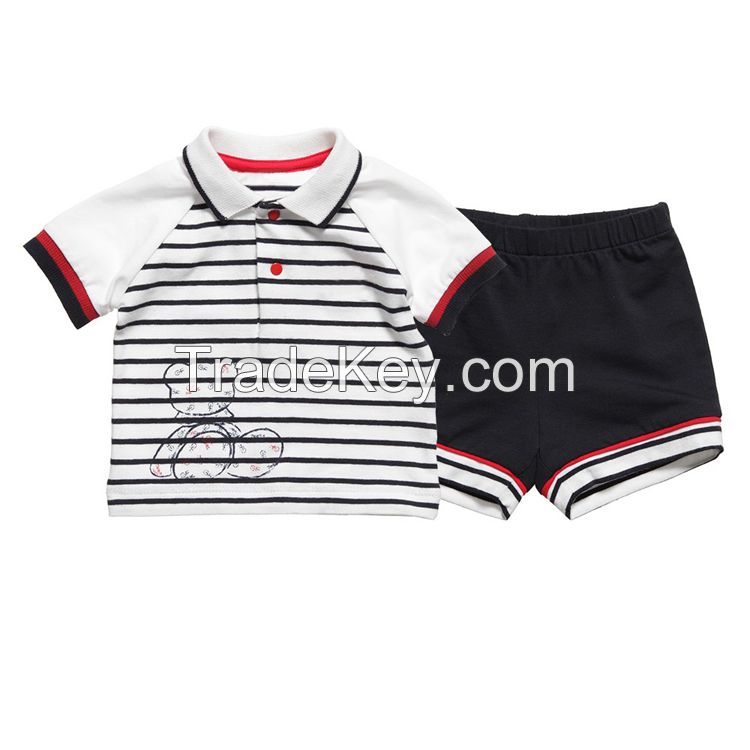wholesale summer cute baby clothes set for baby boys striped polo t shirt and shorts