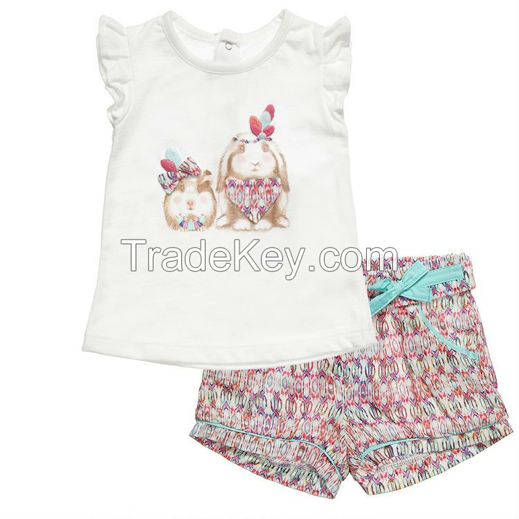 new design cute baby clothing set for girls with custom design printed t shirt and shorts