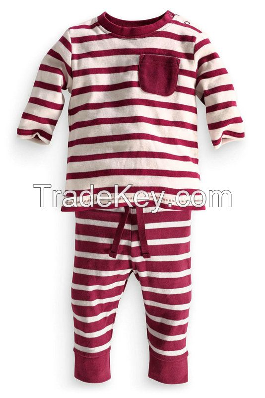 factory oem autumn red striped cheap newborn baby clothing set with pocket