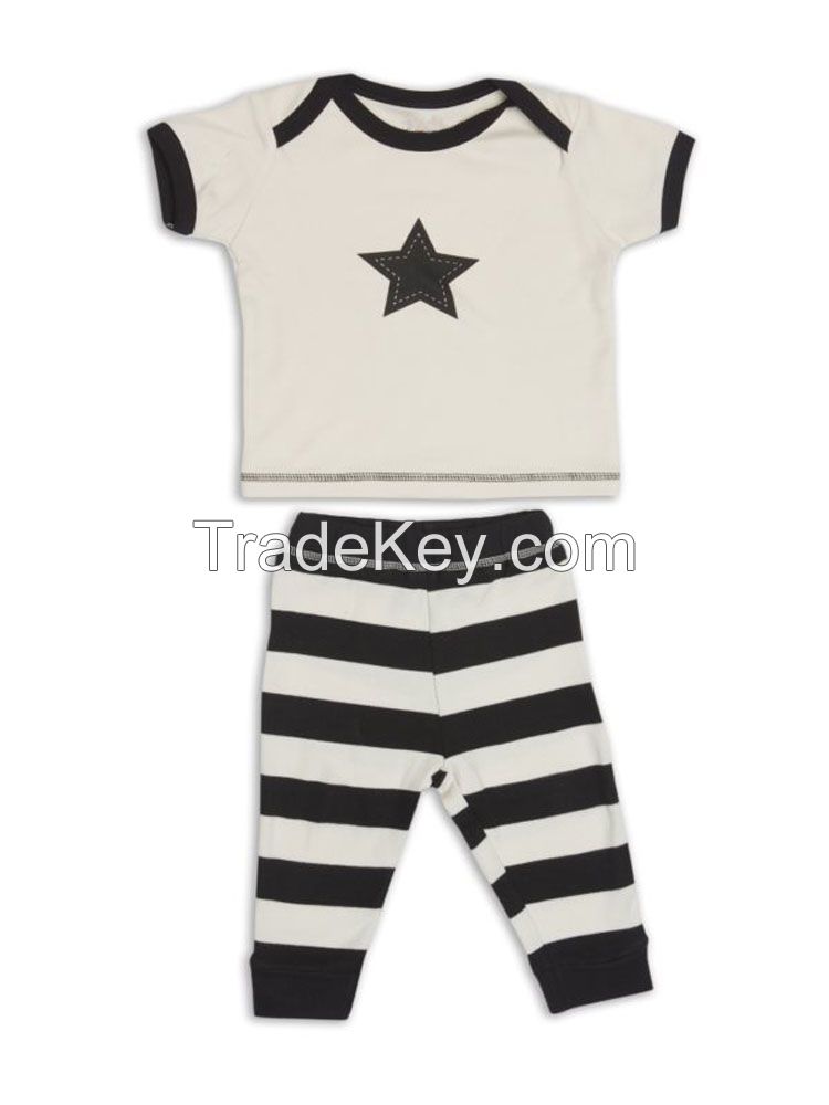 wholesale cotton short sleeve and stripy long pants newborn clothing set with envelope collar