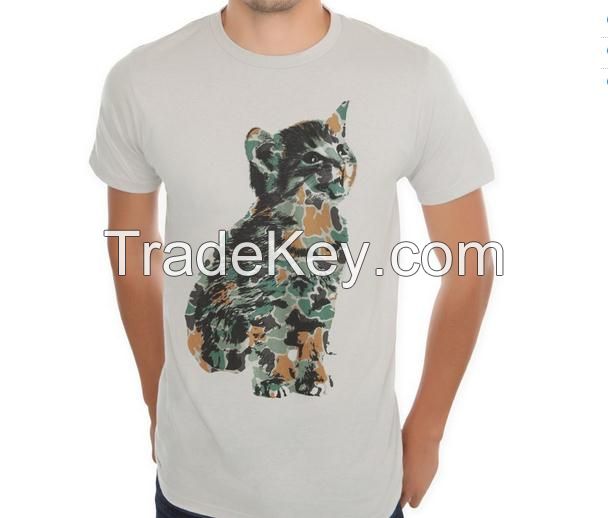 China Manufacturer Fashion Camo Kitten Light Grey Slim-fit Mens T shirt