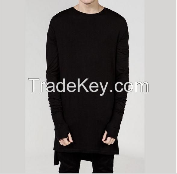 Extend Hip Hop Men High Low Side Thumb Hole Split TShirt Long Sleeve Tyga Swag Man T-Shirt Crew Neck Clothes latest men t shirt