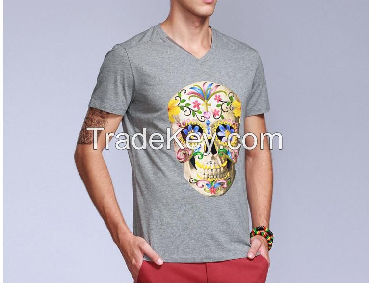 2016 New Summer Grey Cotton Mens Custom Skull Tee Shirts