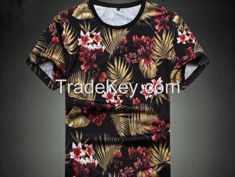 fashion mens t shirts summer floral camisetas masculinas cotton hip hop casual Printed men t shirts online shop