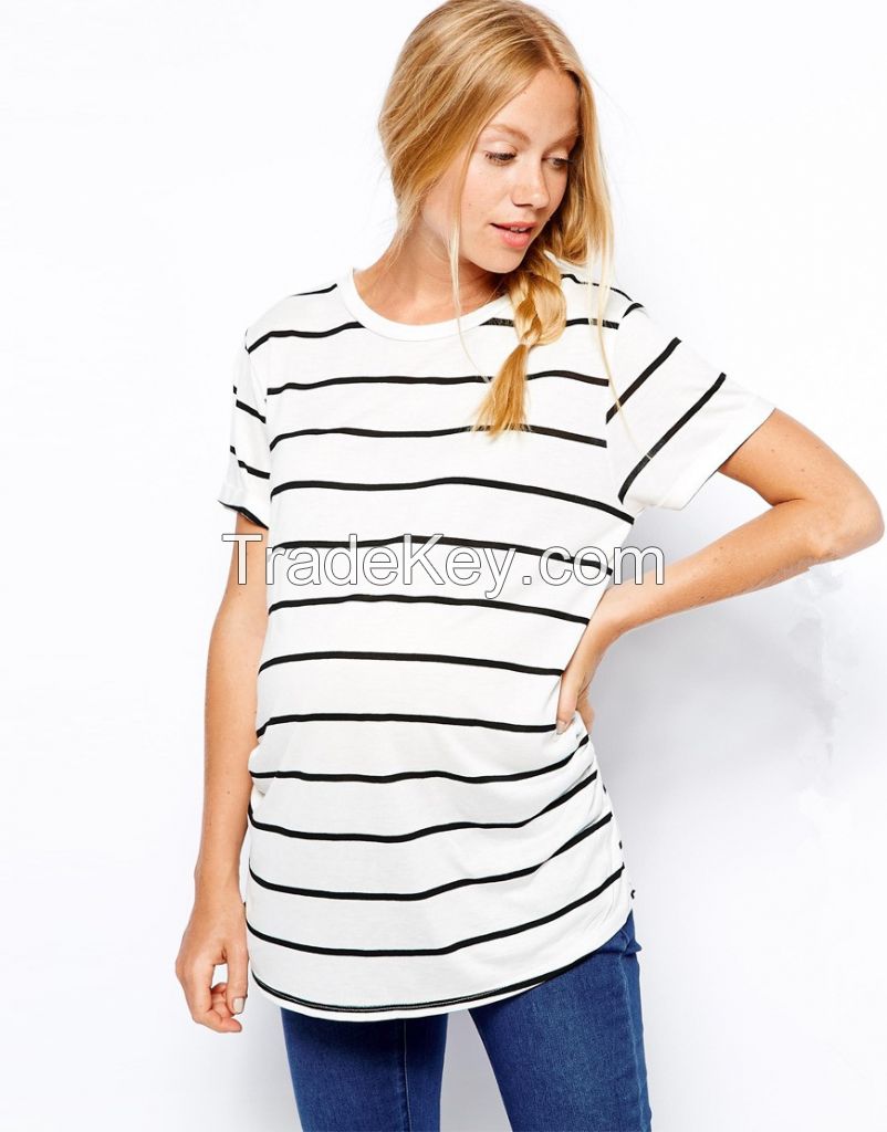 western maternity wear in black and white stripe shirt