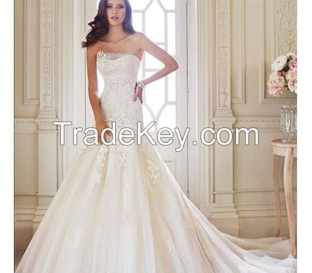 The Latest Designer Elegant Strapless Cheap Lace Mermaid Wedding dress