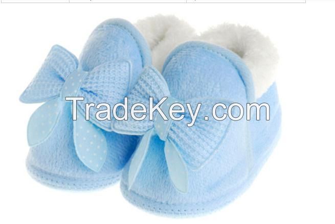 lovely soft sole short velour newborn baby shoe with bow