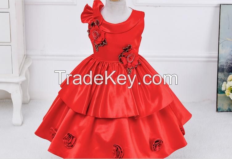 Christmas girls chinese clothes traditional cake dress style flower kids christmas girl performance party dresses