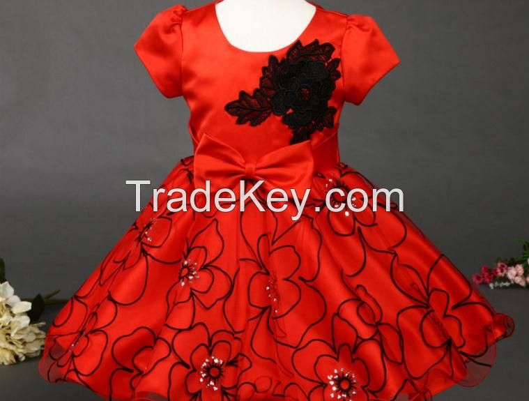 2016 fancy baby dress ceremony girl dress western satin baby wear dress