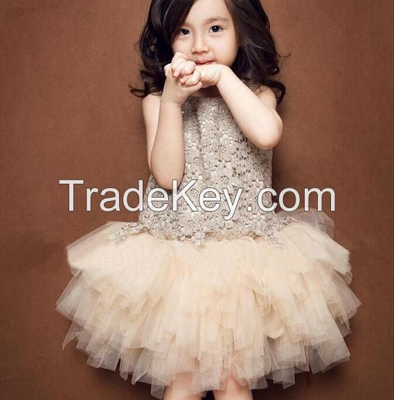 Children princess dress hollow out lace birthday dress for baby girl