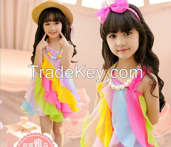 Children puffy dress kids candy color summer pretty dresses wholesale