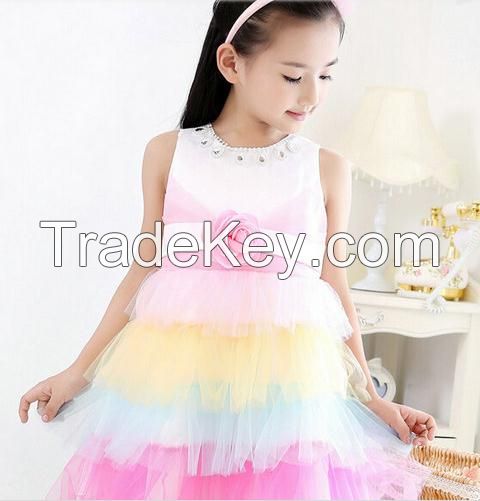 Hight quality princess rainbow pretty baby girl wedding dress