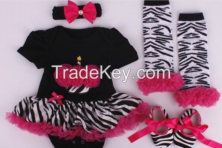 Infant Christmas clothing romper+headwear+stockings+shoes baby romper set