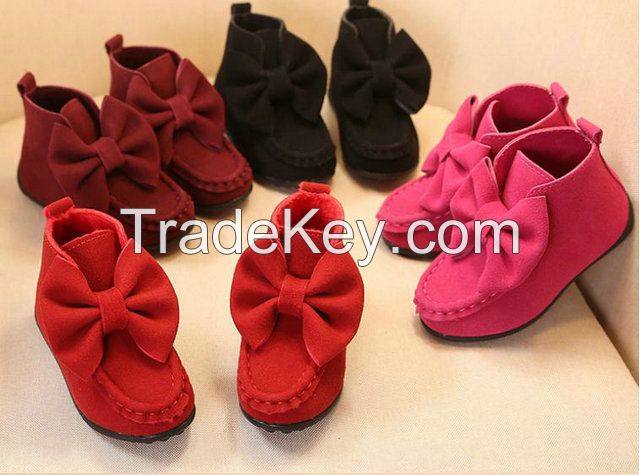 Hot sale new style children's short boots big bowknot princess girls shoes flat boots