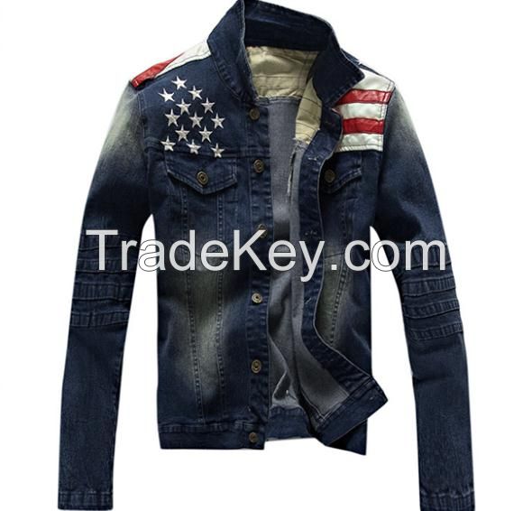 Men's American flag printed denim jackets fashion jeans jackets men