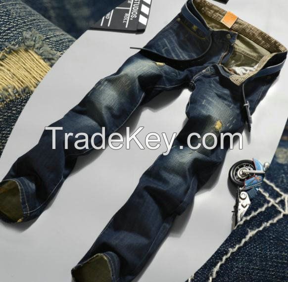 Wholesale men's wide leg damaged jeans men's washed jeans China