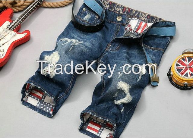 2016 Spot wholesale size 28-38 hole rotten supplement the fashionable men short jeans Denim Shorts leg jeans