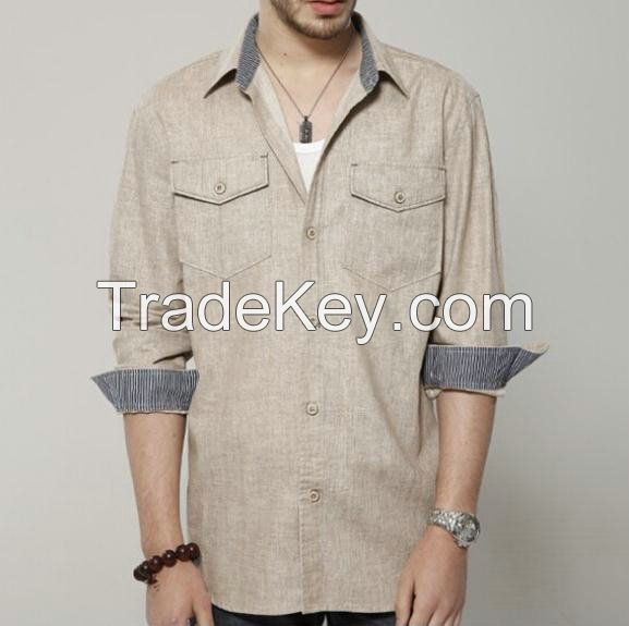  2016 plus size long sleeve linen men's shirts