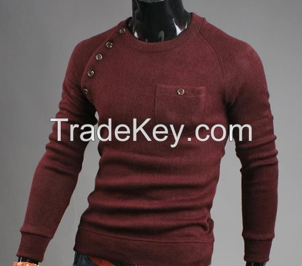  2016 men's fashion round neck tight pullover sweater