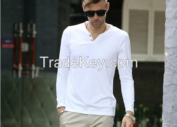 Wholesale Cotton  Mens Long Sleeve T-shirt With open Button in Front