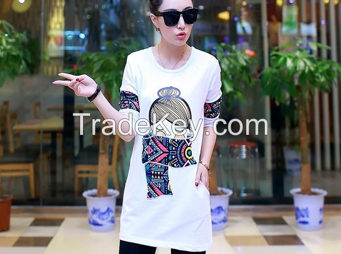 2016 new latest Design arrivals lady Long sleeve O neck  t shirt with Lovely Printed