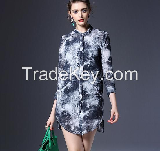  2016 latest fashion designs women short dresses with new Ink printed model casual dress for wholesale